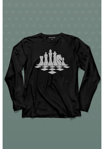 Satranç Zeka Strateji Oyunu Santranç Tahtası Uzun Kollu Tişört Baskılı Çocuk T-shirt 001