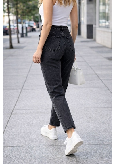 Cedy Denim Kadın Yüksek Bel Soho Boyfriend Jean C599 Antrasit