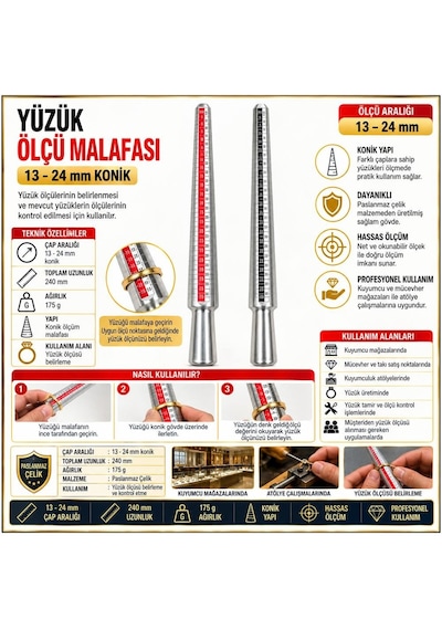 Ölçü Aleti Yüzük Ölçü Malafası Hassas Ölçüm Ekipmanı Metalik