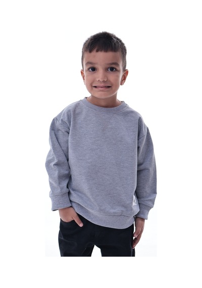 Erkek Çocuk Gri Sweatshirt %100 Pamuk 12 Ay 5 Yaş Rahat Kalıp Basic Günlük Üst Gri