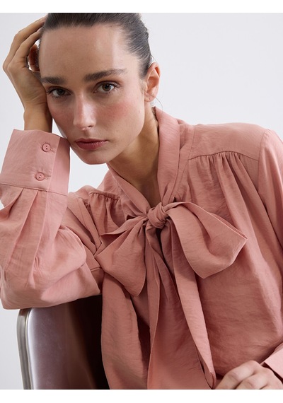 Lcw Studıo Pembe Fular Yaka Büzgülü Oversize Bluz