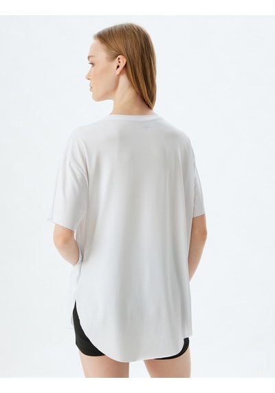 Koton Spor Tişört Oversize Bisiklet Yaka Kısa Kollu Beyaz 5wak10202nk Beyaz