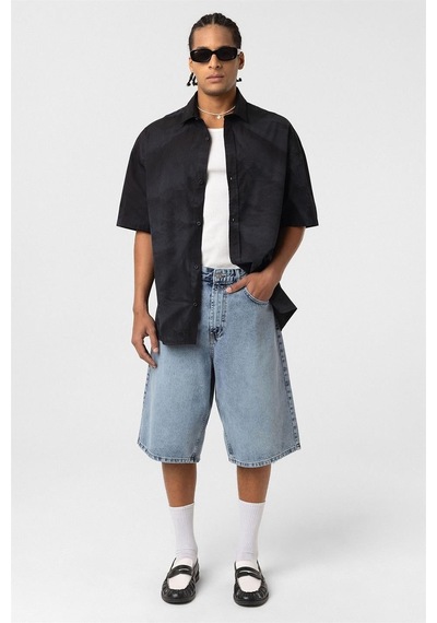 Vamos Oversize Yıkamalı Poplin Gömlek Siyah