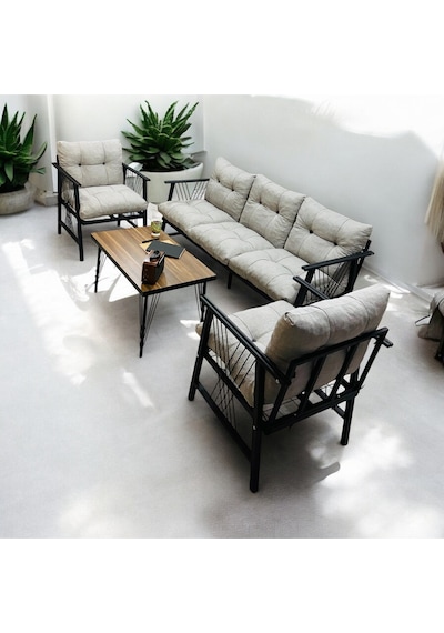 Lüx Bahçe Balkon Mobilyası , Koltuk Takımı , Cafe 3-1-1 Sehba Takımı Açıkgri