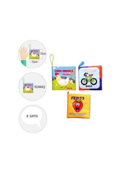 3 Kitap Tox İngilizce Çiftlik Hayvanları, Taşıtlar Ve Meyveler Kumaş Sessiz Kitap E119 E132 E126 - Bez Kitap , Eğitici Oyuncak , Yumuşak Ve Hışırtılı
