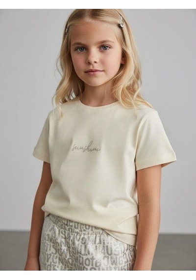 Zekids Kız Çocuk Sunshine Yazılı Tasarım T-shirt-16977 Krem