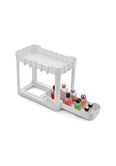 Sev Plastik 2 Katlı Sürgü Çekmeceli Tezgah Altı Organizer Beyaz 40x22x33cm Beyaz