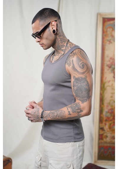 Slim Fit Kaşkorseli Esnek Düz Erkek Sporcu Atlet Füme