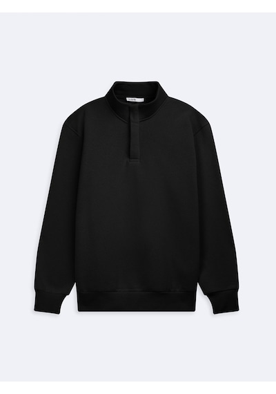 LTB Regular Fit Dik Yaka Düğme Detaylı Siyah Sweatshırt