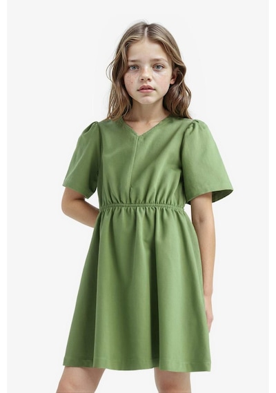 DeFacto Kız Çocuk Standart Fit V Yaka Gabardin Kısa Kollu Elbise E2645A825SMGN744 Yeşil