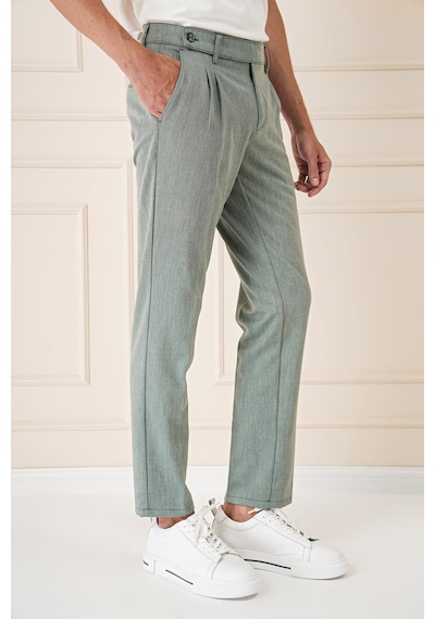 Efor Comfort Fit Çift Pileli Dokulu Esnek Pamuk Yeşil Pantolon P 1158 Yeşil