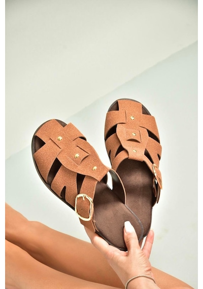 Fox Shoes U458334202 Taba Süet Önü Kapalı Kadın Terlik Taba-süet