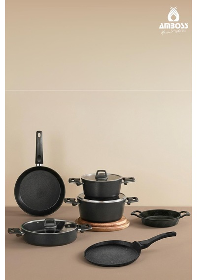 Asten - 7 Parça Orion Siyah + 26 Cm Krep Tava + 18 Cm Kuvars Sahan Diğer