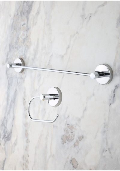 MultiStore Krom Uzun Havluluk / Açık Tuvalet Kağıtlığı 2li Banyo Seti Krom