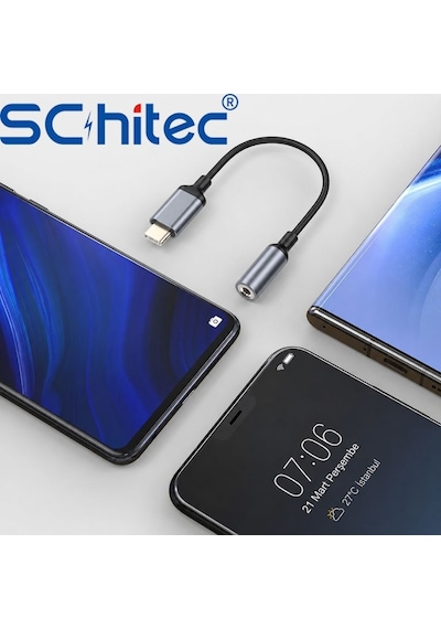 Schitec Type-c To 3.5mm Aux Dönüştürücü Adaptör Hifi Stereo Ses 10cm Siyah Hg/axt-02