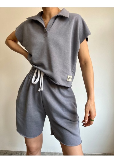 Mai Collection Mai Studios Co. Polo Yaka Duman Şort Takım Gri