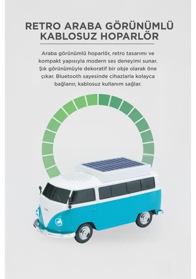 Premium Dekoratif Oda Bahçe Bluetooth Hoparlör Retro Araba Vosvos D70 Yeşil