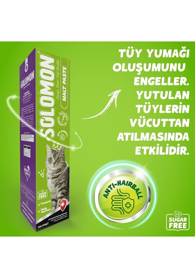 Solomon Malt Paste 100 Gr Kedi Tüy Yumağı Önlemeyi Destekleyen Malt Macunu