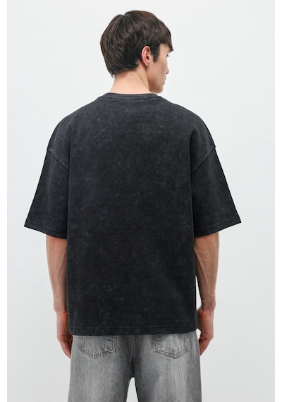 Vamos Baskılı Oversize Tişört V70-173 Siyah