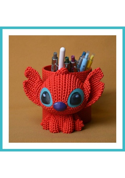 Bezos 3d Baskı Knitted Kalemlik - Sevimli Karakterli Masaüstü Kalem Organizeri-kırmızı Dfnbez