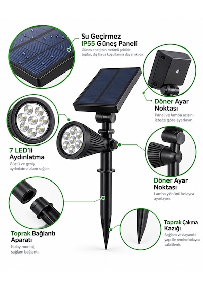 8w Güneş Enerjili Çim Solar Led Spot Lamba Bahçe Aydınlatma Sarı Renk 7 Ledli Hareket Sensörlü Su Geçirmez Bahçe Yol Teras Balkon Kapı Önü Yürüyüş Yolu Göl Kenarı İçin Uygun Sıcağa Soğuğa Dayanıklı