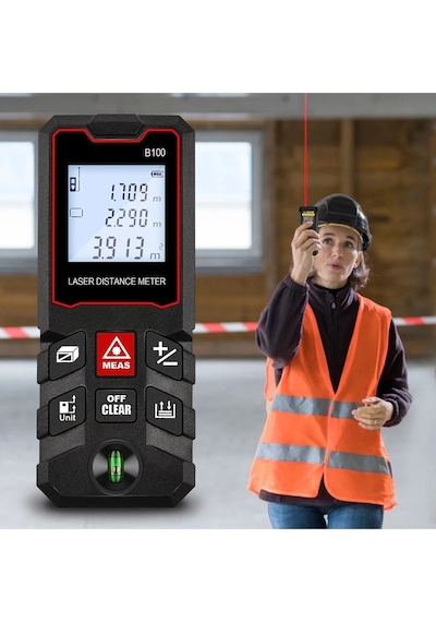 Yüksek Hassasiyet 100 Metre Lazer Metre Ölçer Lcd Dijital Ekran Su Terazili Lazermetre