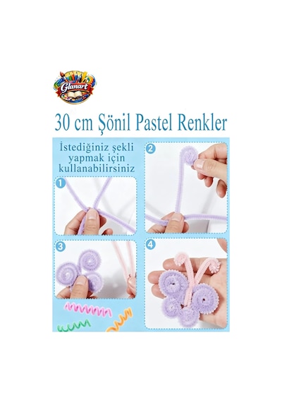 Şönil Pastel Renkler 50 Adet 30 Cm Şönil, Tüylü Tel El İşi Okul Projeleri İçin