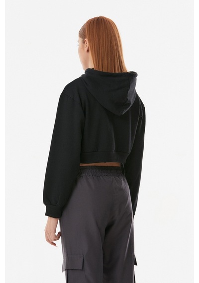 Fullamoda Baskılı Kapüşonlu Crop Sweatshirt- Siyah 24KGB890195453-Siyah