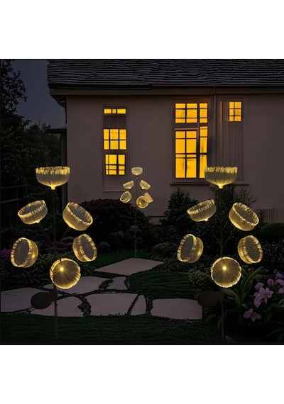 Solar 6 Top Led Sarı Renk Deniz Anası Led Bahçe Aydınlatma Solar Bahçe Süsü Sge1004