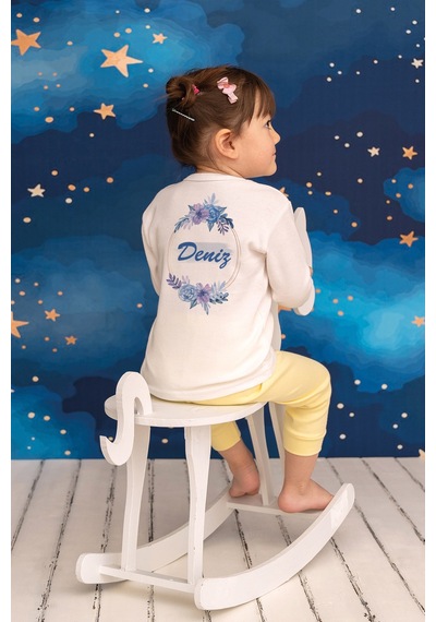 Pia Baby İsimli Erkek Çocuk Pijama Takımı %100 Pamuk Penye İsme Özel Baskılı Kişiselleştirilebilir Pijama Seti 20444m14pi Krem