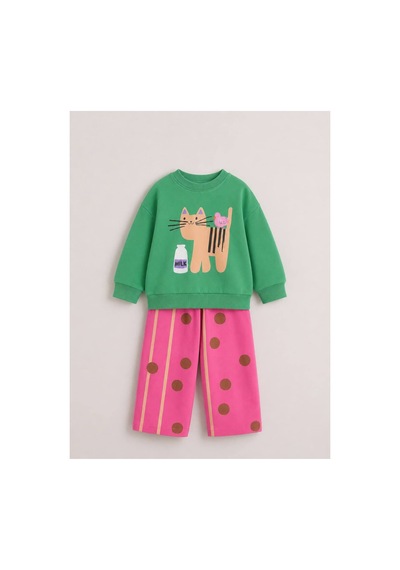 Poala Kids Milk & Meov Takım Yeşil - Pembe
