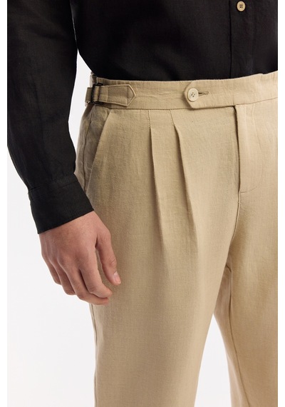 Avva Erkek Bej Klasik Bel %100 Keten Carrot Fit Pantolon A51y3025