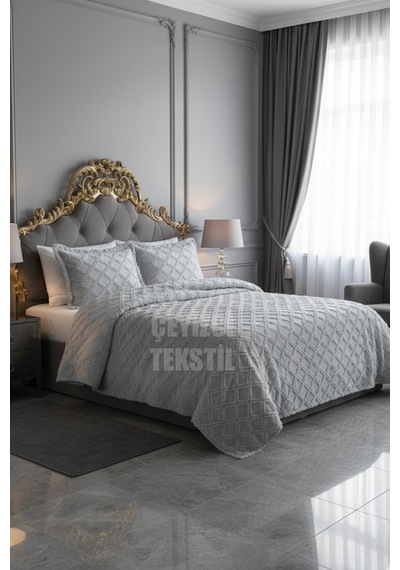 Northcity Çift Kişilik Yatak Örtüsü Gri 3 Parça Yatak Örtüsü Bedspread Açık Gri