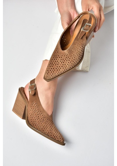 Fox Shoes Y654154702 Vizon Hakiki Deri Süet Western Topuklu Ayakkabı
