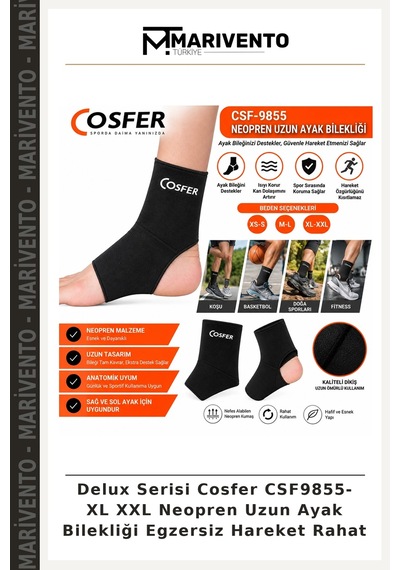 Delux Serisi Cosfer Csf9855- Xl Xxl Neopren Uzun Ayak Bilekliği Egzersiz Hareket Rahat Çok Renkli