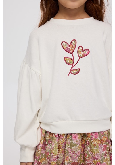 Panço Liberty Kumaş Nakışlı Kız Çocuk Sweatshirt Krem 5621GK08001