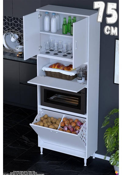 Vega 75 Cm Fırın Uyumlu 2 Göz Sepetli Çok Amaçlı Mutfak Kiler Banyo Organizer Dolap 75x213x32 Cm Beyaz Vega 75 Cm Fırın Uyumlu 2 Göz Sepetli Çok Amaçlı Mutfak Kiler Banyo Organizer Dolap 75x213x32 Cm Beyaz