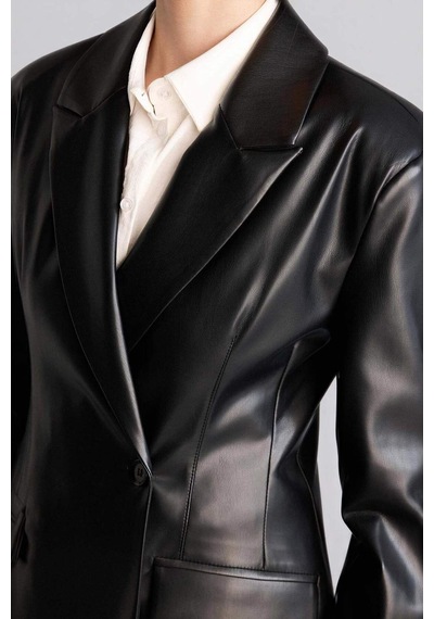 Defacto Fıtted Suni Deri Blazer Ceket G7819ax26spbk81 Siyah-bk81