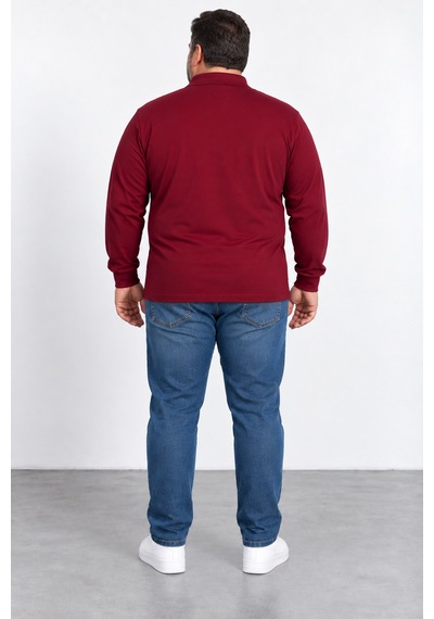 Bihan Store Erkek Battal Boy Gömlek Yaka Uzun Kollu Cepli Sweatshırt Y26-4010-bordo