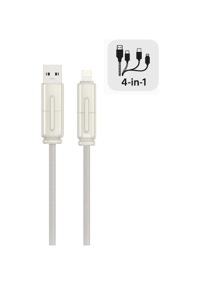 Bix Bx4ın1c 65w Usb-a & Type-c & Lightning Çok Fonksiyonlu Örgülü Şarj Ve Data Kablosu 1.2 Metre Gri