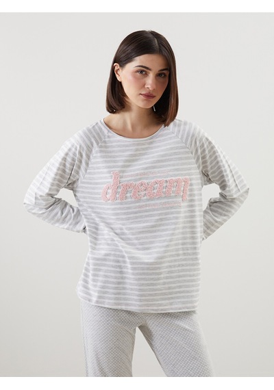 Lcw Dream Gri Bisiklet Yaka Çizgili Kadın Pijama Takımı
