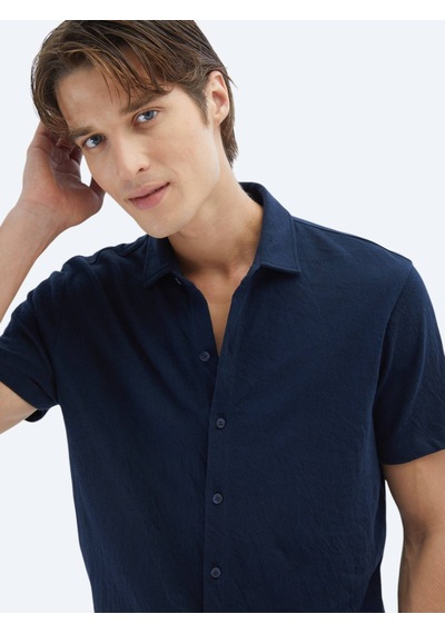 Kip Lacivert Düz Regular Fit Casual Pamuk Karışımlı Gömlek Lacivert