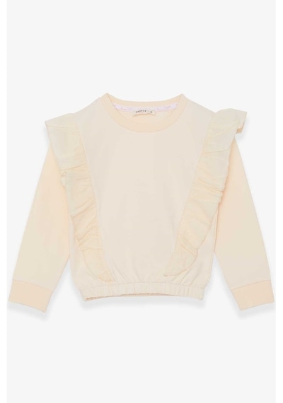 Kız Çocuk Sweatshirt Beli Lastikli Krem (4-8 Yaş)