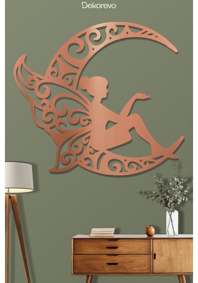 Peri Ve Hilal Ay Metal Duvar Tablosu - Metal Duvar Tablosu - Bronz - 30 X 30 Cm