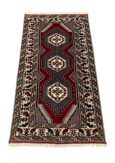 El Dokuma Sıfır Yahyalı Halısı 122x220 Kırmızı Beyaz Kök Boya %100