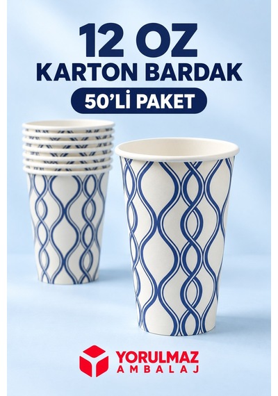 12 Oz Karton Bardak 50 Adet Sıcak Soğuk İçecek Uyumlu Tek Kullanımlık Kağıt Bardak