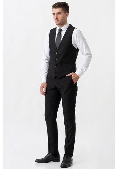 White Stone Terni Ty2001 Slim Fit Yelekli 6 Drop Düz Takım Elbise Siyah - 58 Siyah