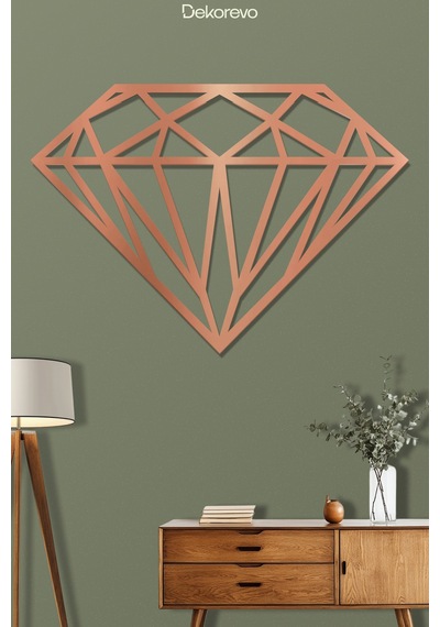 Elmas Geometrik Metal Duvar Tablosu - Metal Duvar Sanatı - Bronz - 21 X 30 Cm