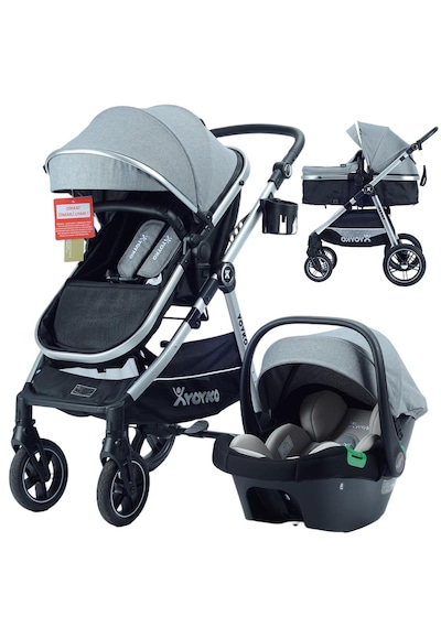 Yoyko Luxury İ-size Travel Sistem Bebek Arabası 3 İn 1 Gri Silver