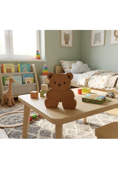 Ahşap Ayıcık Figürlü Eğitici Çocuk Yapbozu - Doğal Ahşap Oyuncak Teddy Bear Puzzle Oda Dekoru